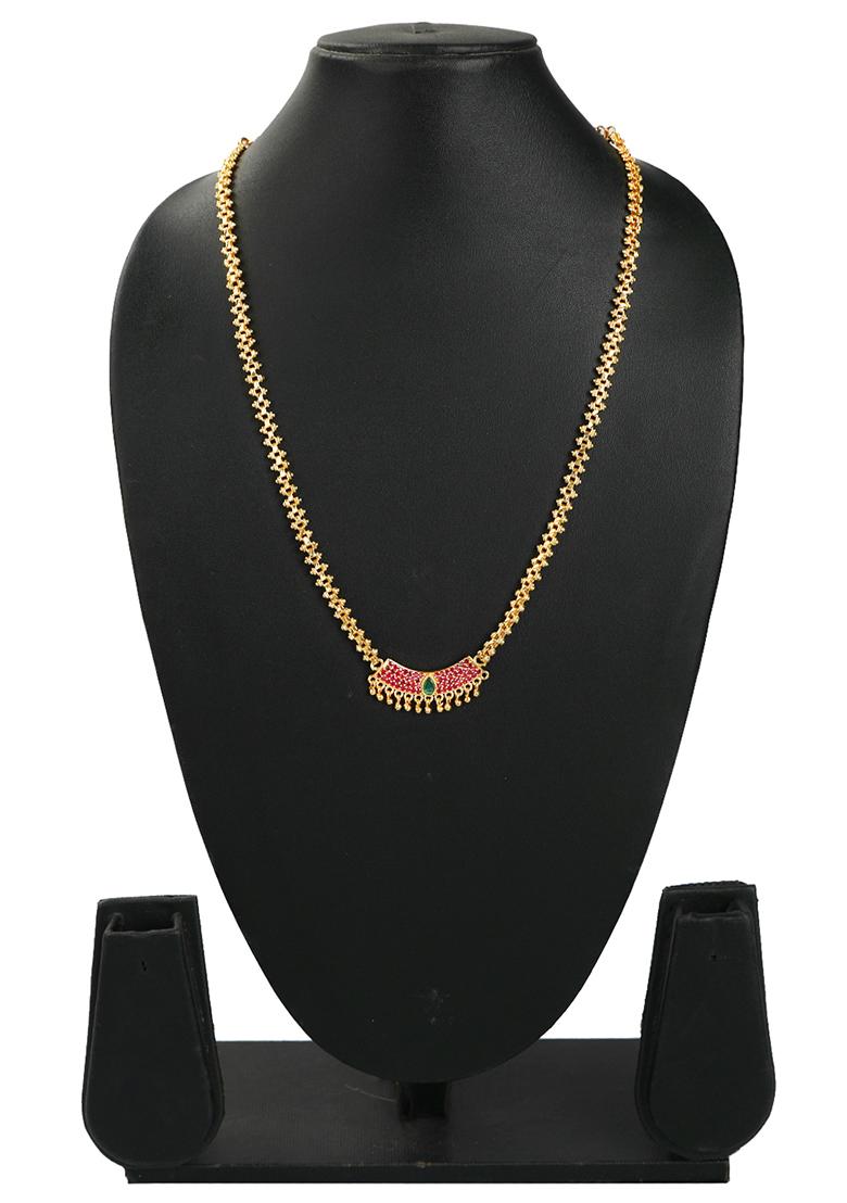 Gold Toned Ruby Stone Studded Handcrafted Necklace