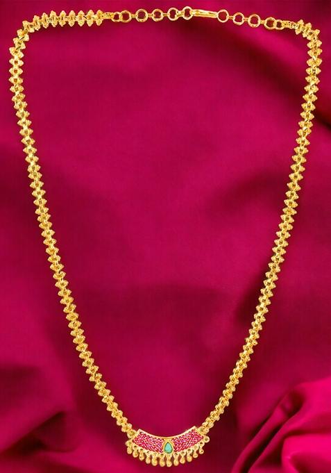 Gold Toned Ruby Stone Studded Handcrafted Necklace