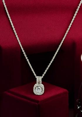 Silver Plated American Diamond Solitaire Pendant Chain