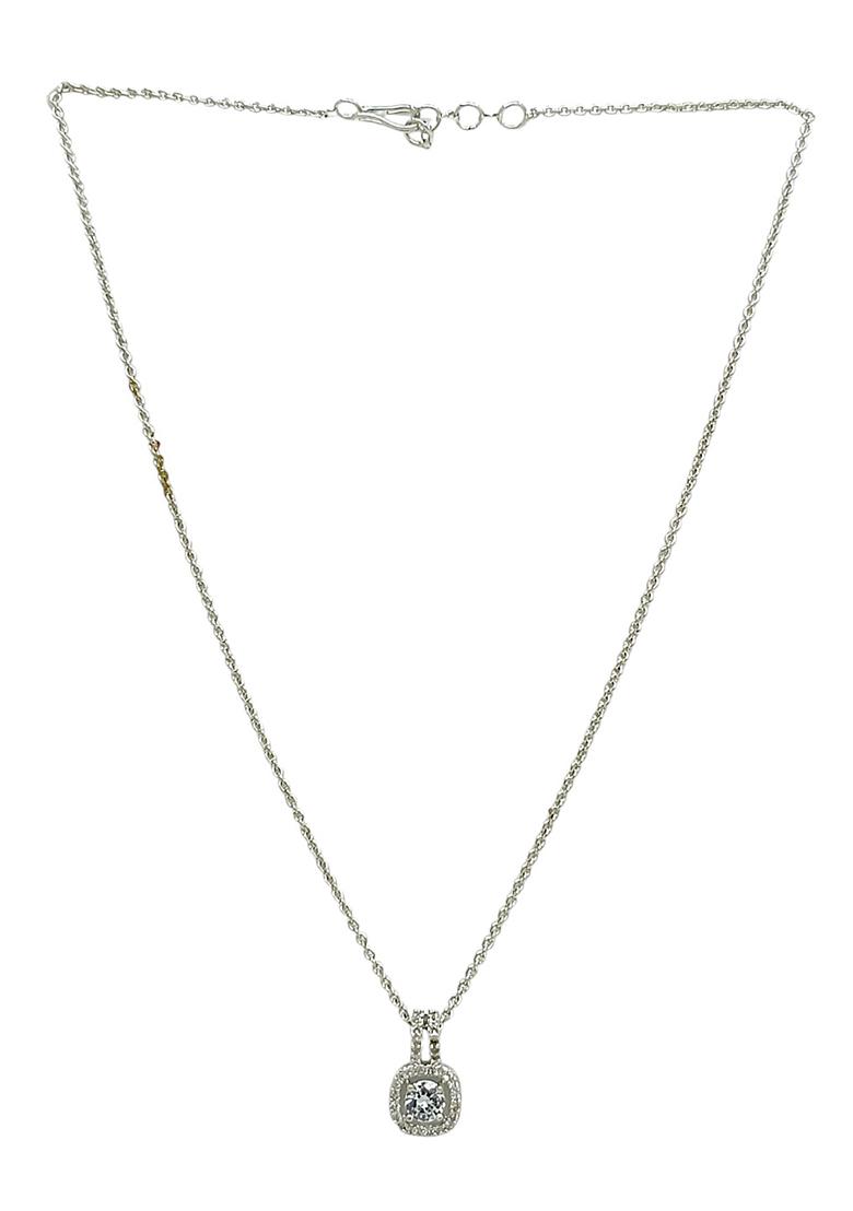 Silver Plated American Diamond Solitaire Pendant Chain