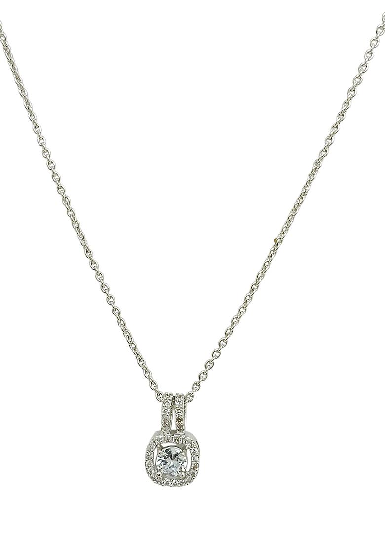 Silver Plated American Diamond Solitaire Pendant Chain