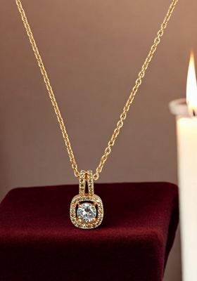 Rose Gold American Diamond Solitaire Pendant Chain