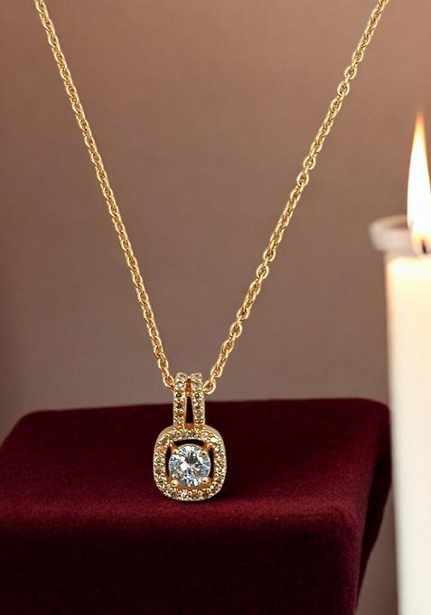 Rose Gold American Diamond Solitaire Pendant Chain