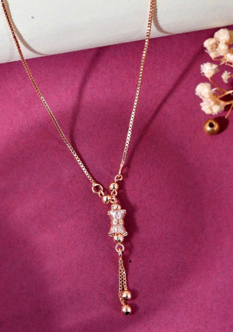 Gold Rose Plated Ad Stone Studded Chain - Indya