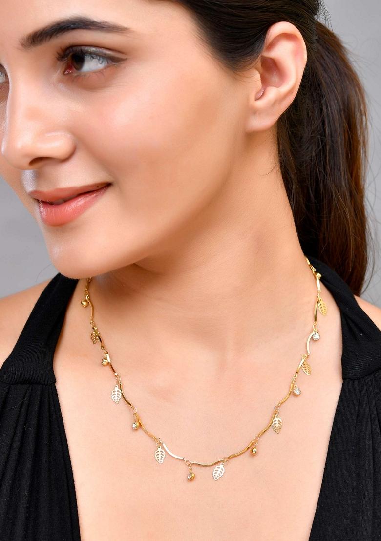 Gold Plated Designer Chain With Ad Stone And Leaf