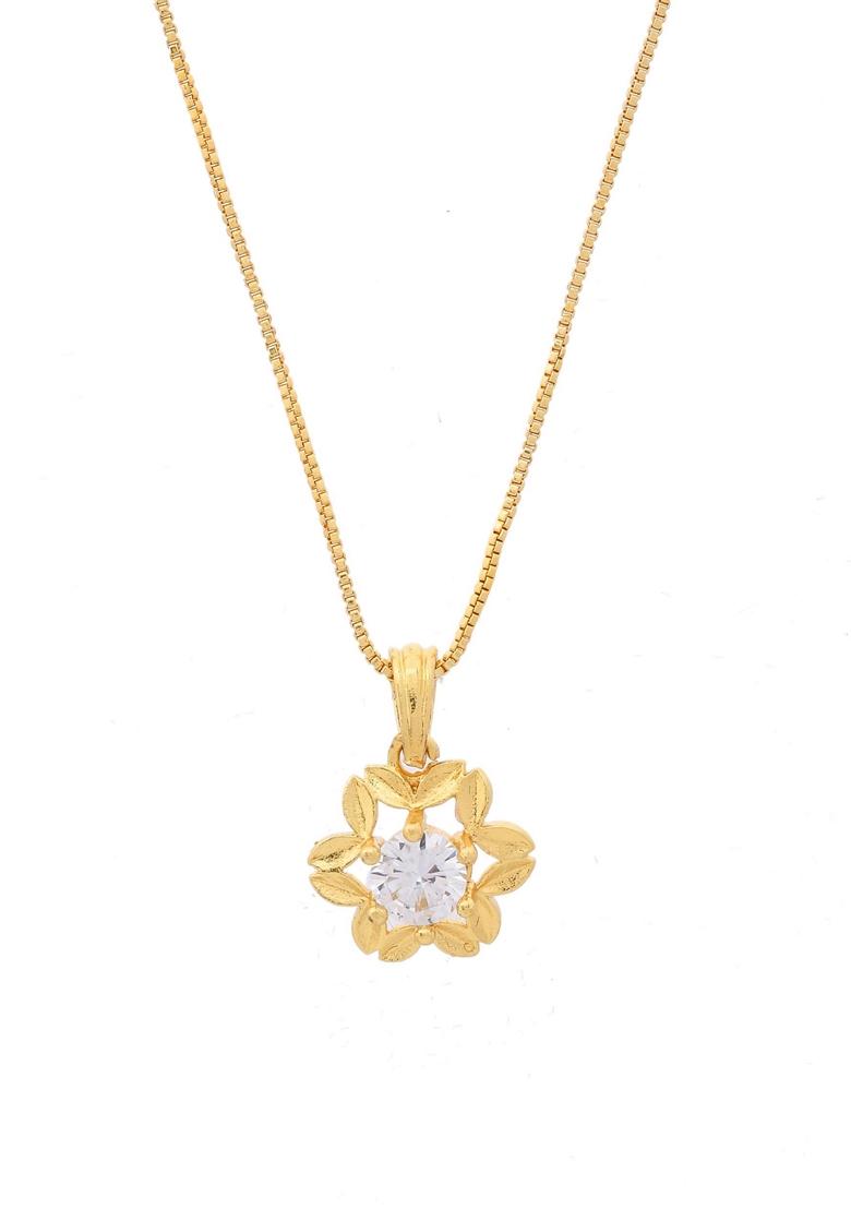 Gold Plated Flower Shaped Ad Studded Pandent With Chain
