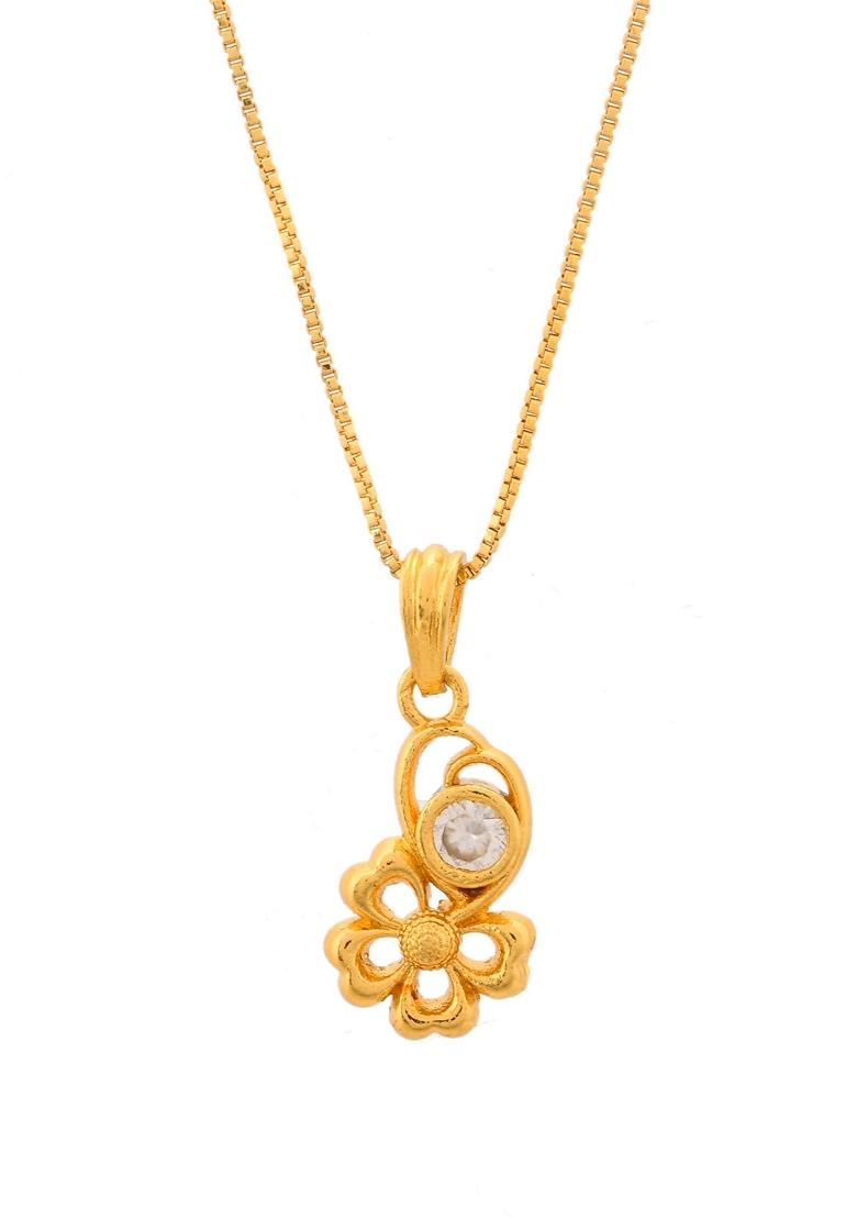 Gold Plated Flower Shaped Ad Studded Pandent With Chain