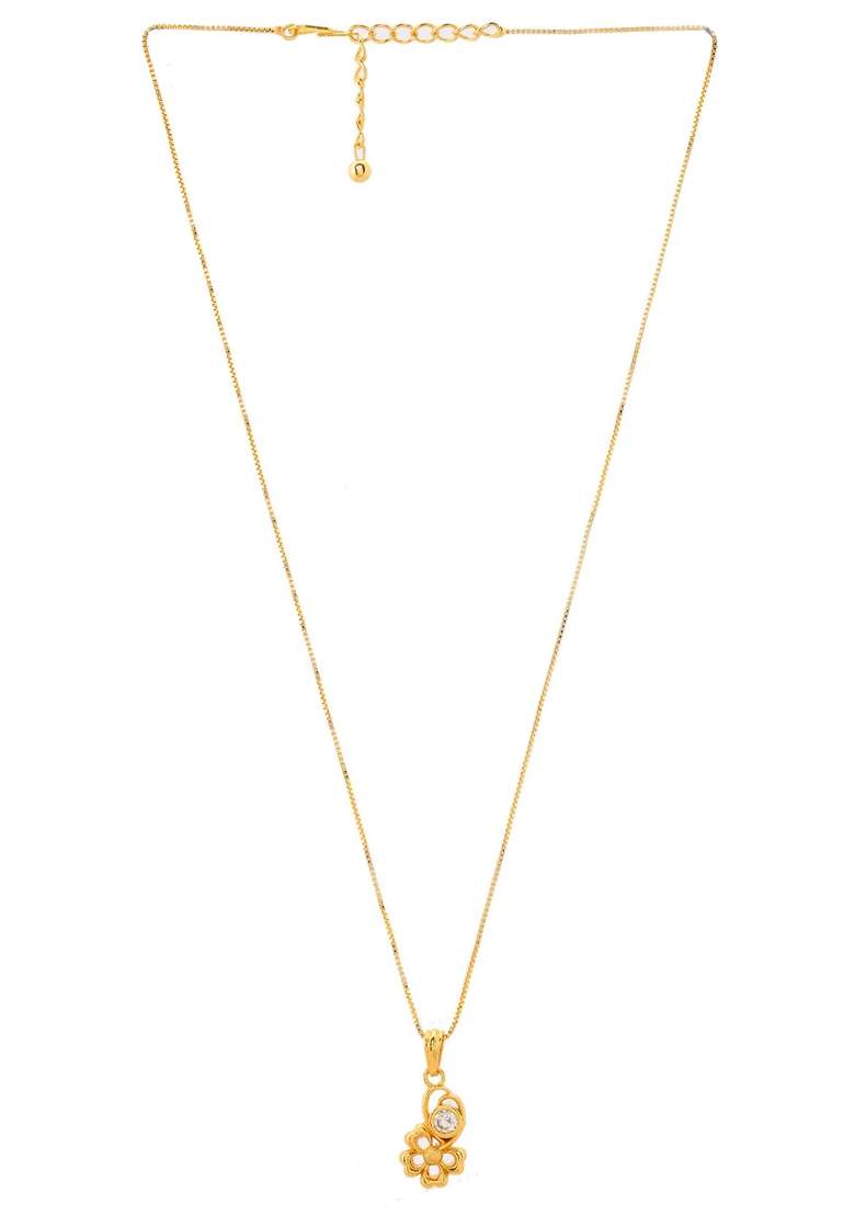 Gold Plated Flower Shaped Ad Studded Pandent With Chain - Indya