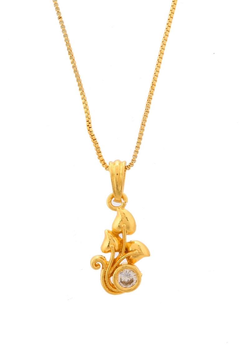 Gold Plated Plant Shaped Ad Studded Pandent With Chain