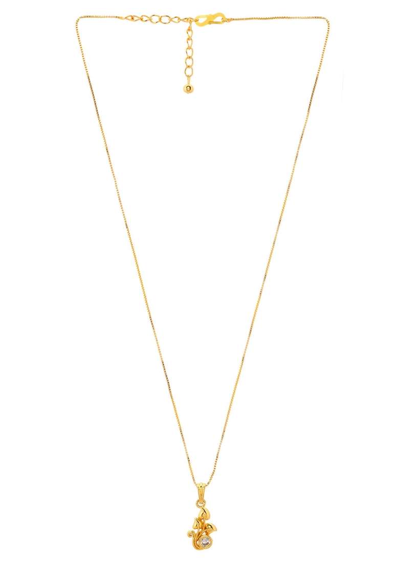 Gold Plated Plant Shaped Ad Studded Pandent With Chain - Indya