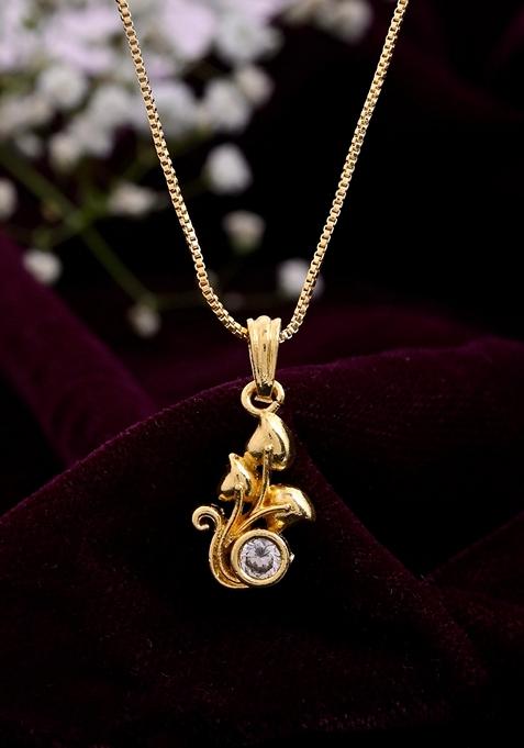 Gold Plated Plant Shaped Ad Studded Pandent With Chain