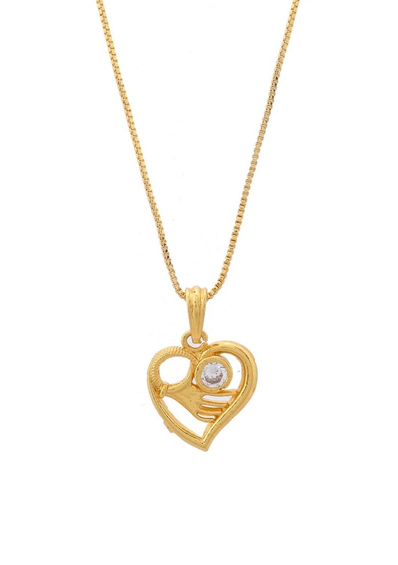 Gold Plated Heart Shaped Ad Studded Pandent With Chain
