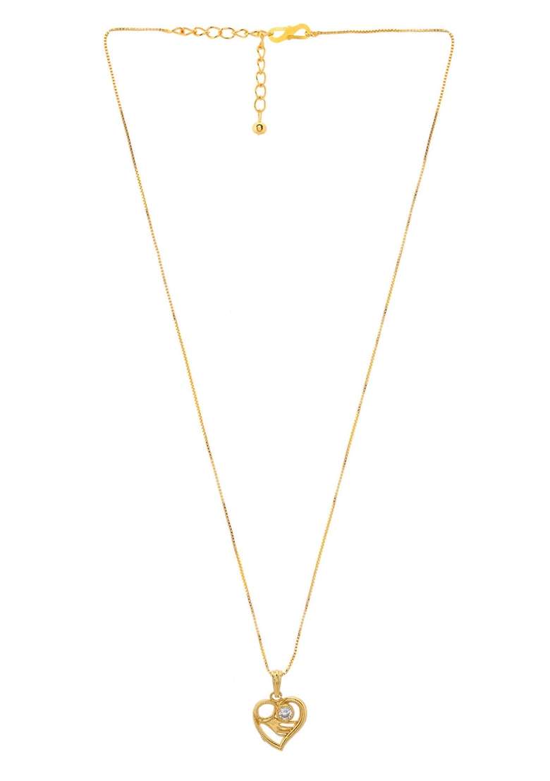 Gold Plated Heart Shaped Ad Studded Pandent With Chain - Indya