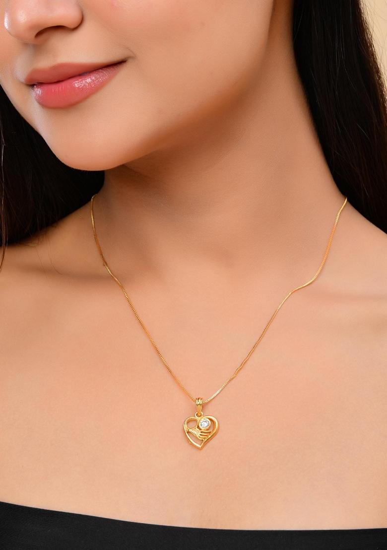 Gold Plated Heart Shaped Ad Studded Pandent With Chain
