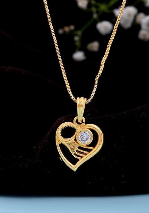 Gold Plated Heart Shaped Ad Studded Pandent With Chain