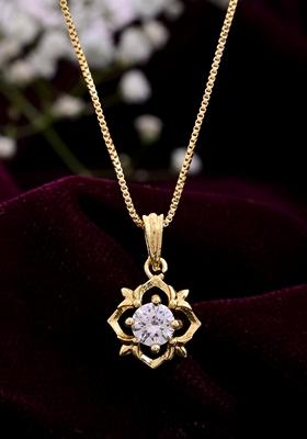 Gold Plated Flower Shaped Ad Studded Pandent With Chain