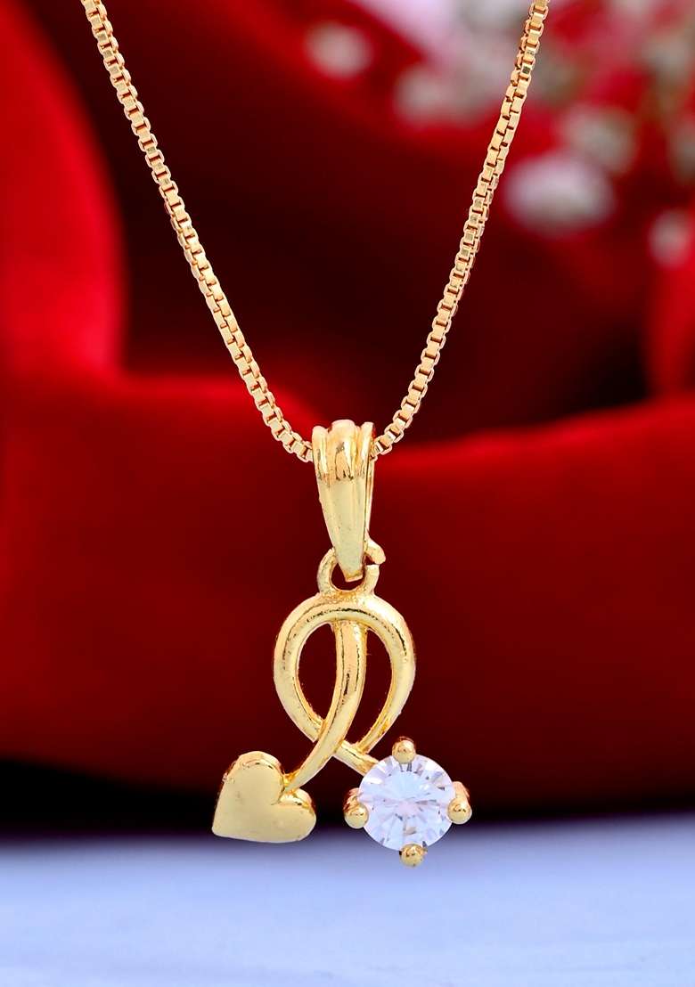 Gold Plated Designer Ad Studded Pandent With Chain - Indya