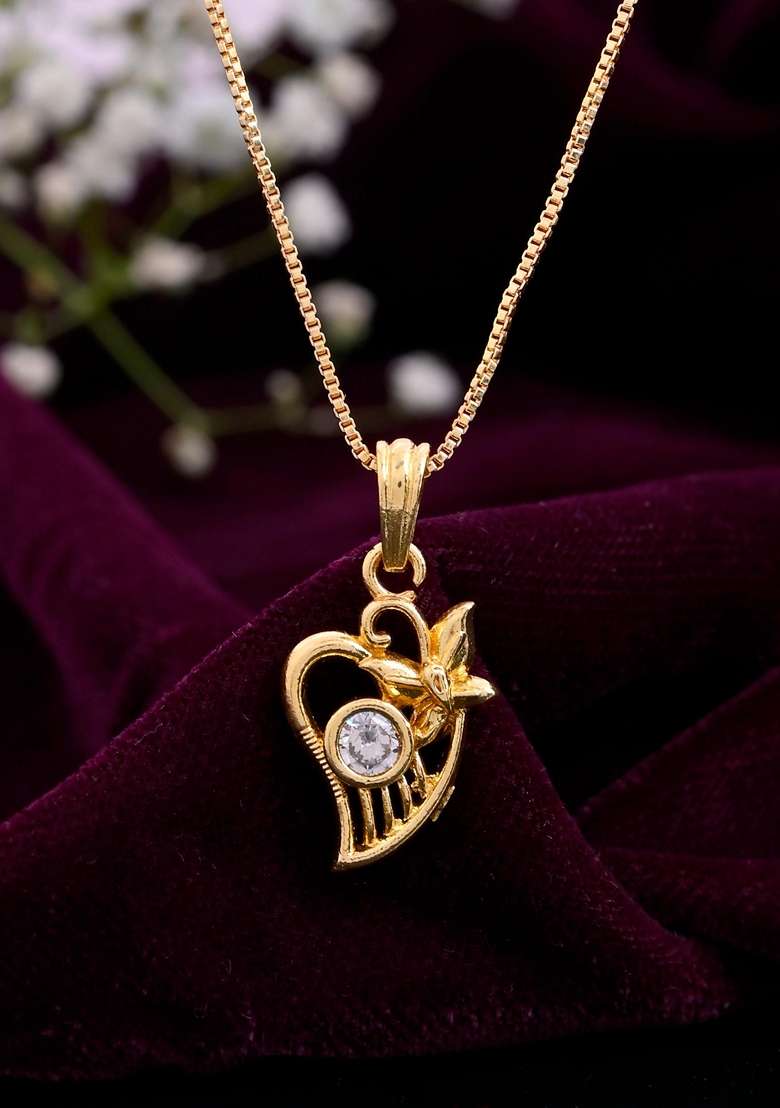 Gold Plated Designer Ad Studded Pandent With Chain - Indya