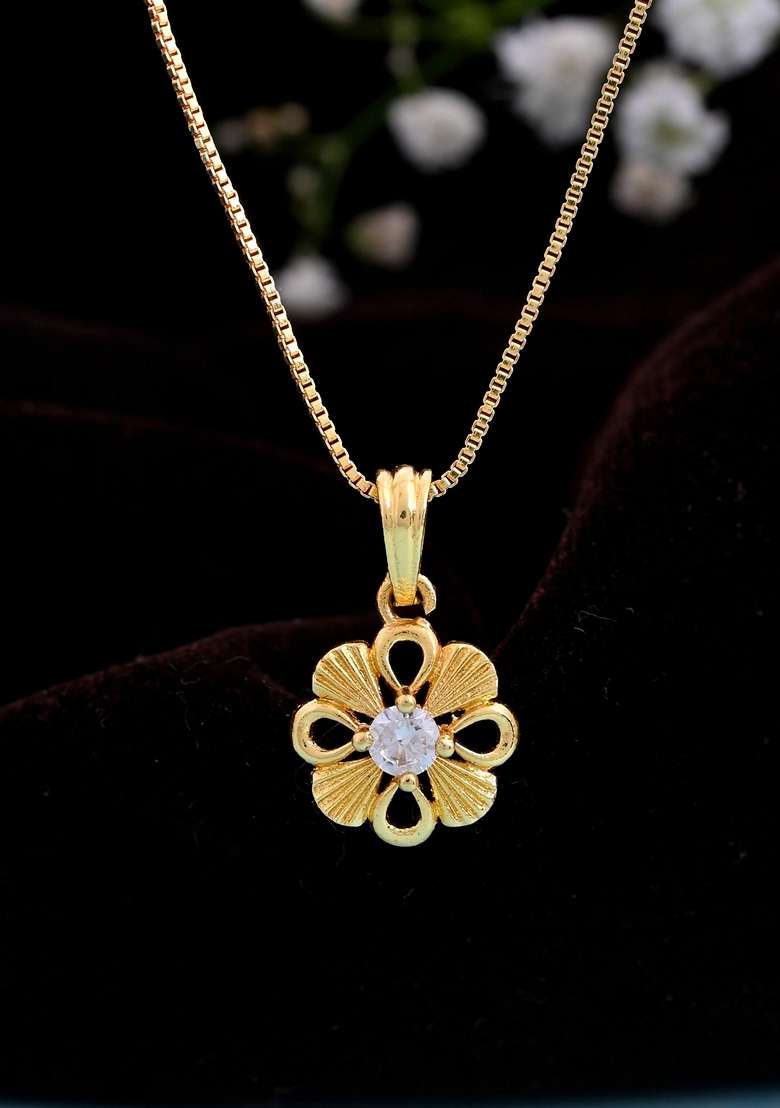 Gold Plated Heart Shaped Ad Studded Pandent With Chain - Indya