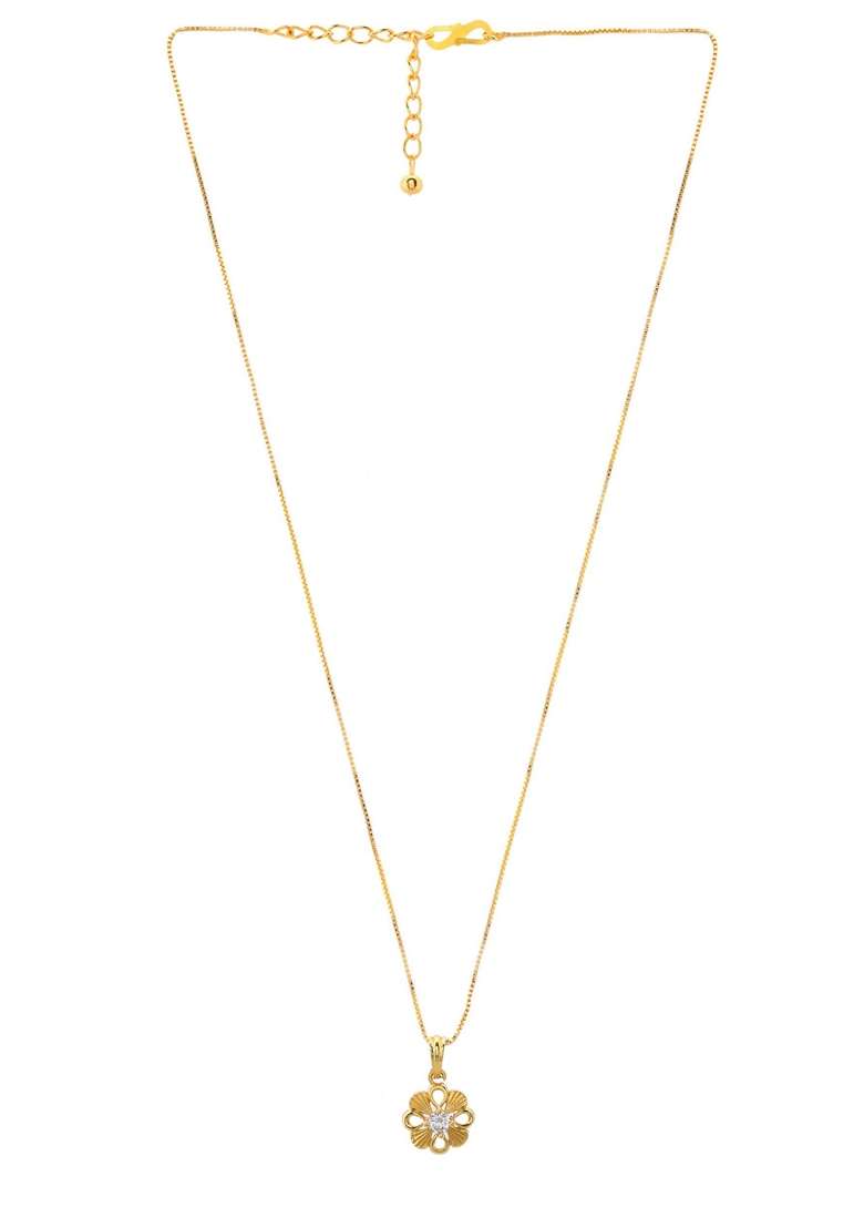 Gold Plated Heart Shaped Ad Studded Pandent With Chain - Indya