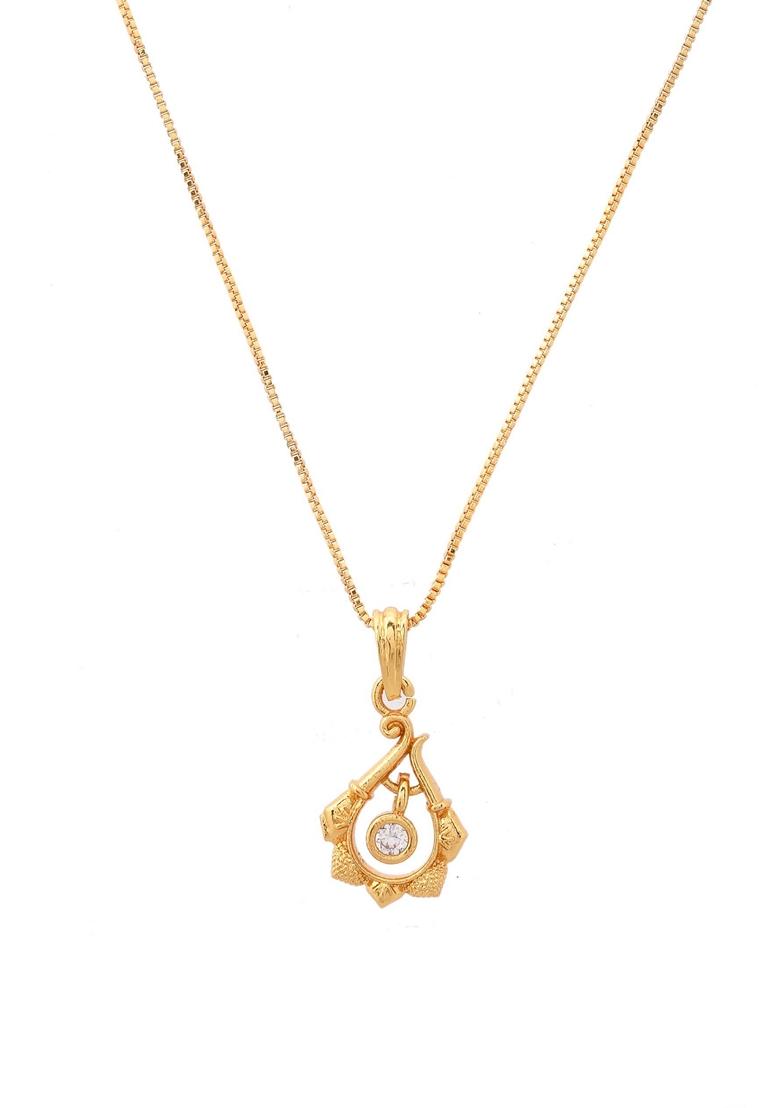 Gold Plated Flower Shaped Ad Studded Pandent With Chain