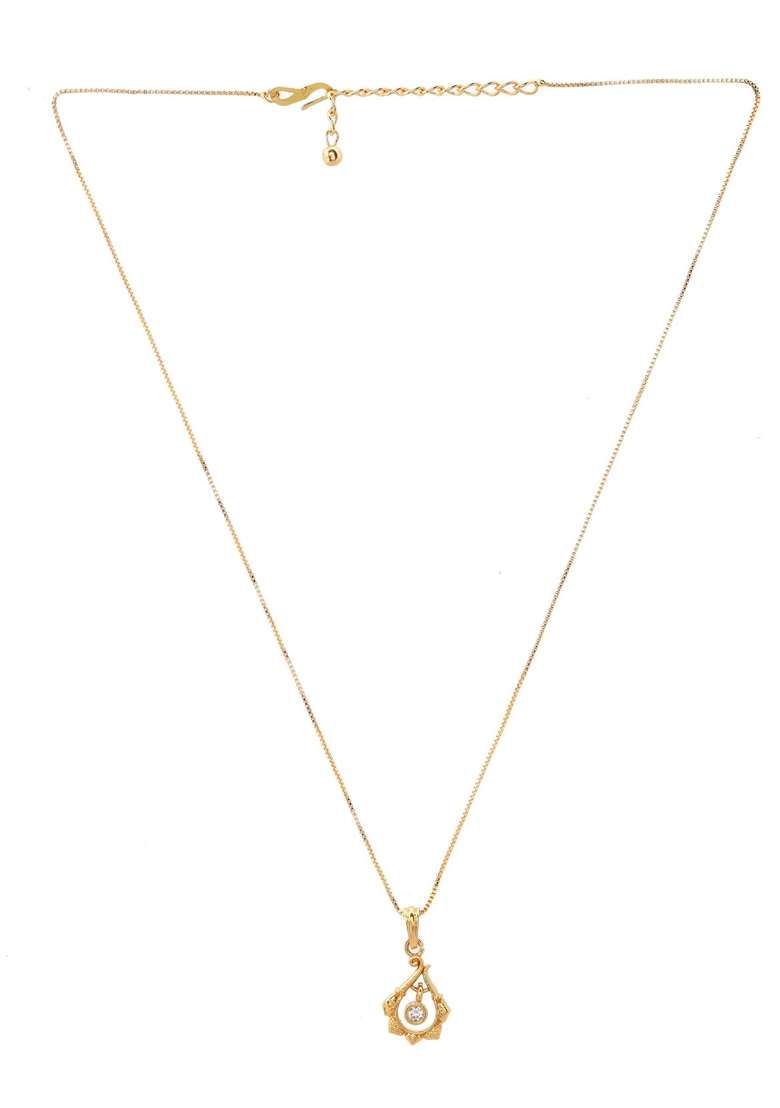 Gold Plated Flower Shaped Ad Studded Pandent With Chain - Indya