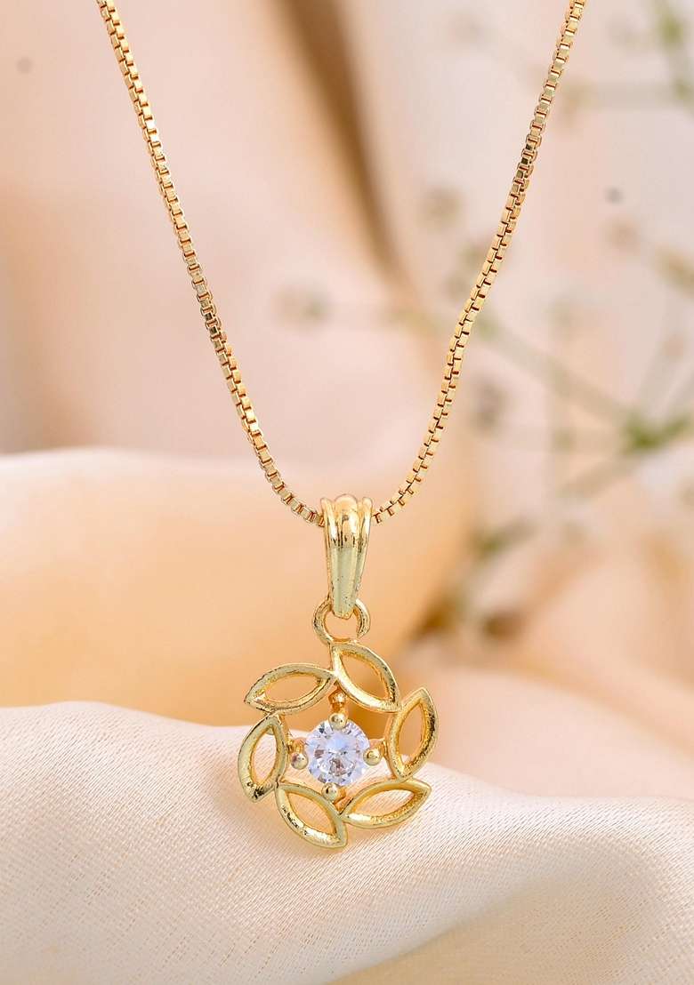 Gold Plated Designer Ad Studded Pandent With Chain - Indya