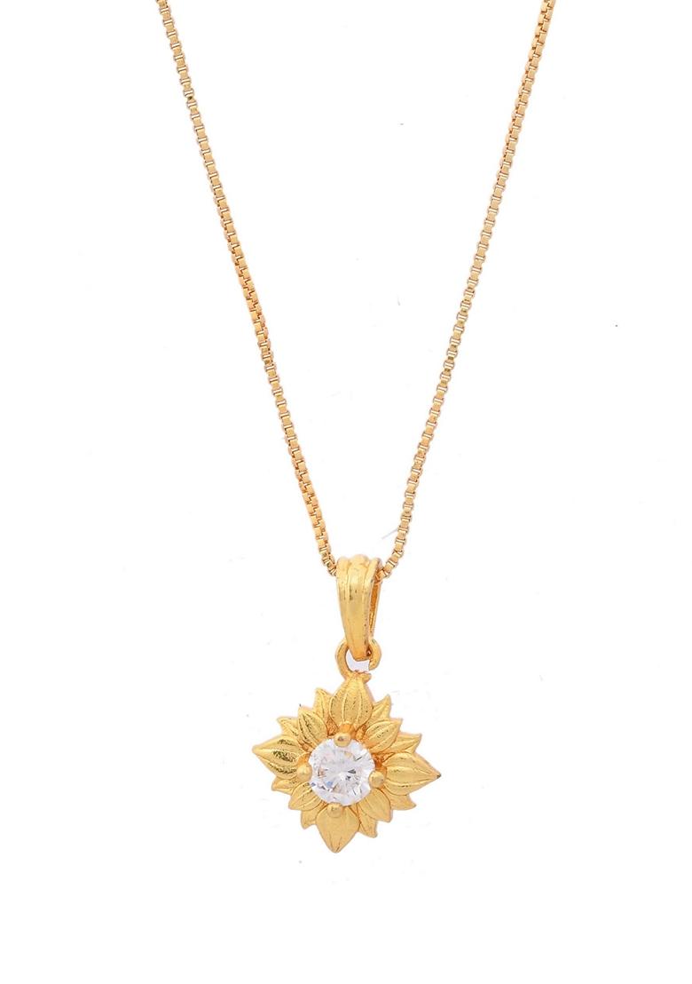 Gold Plated Flower Shaped Ad Studded Pandent With Chain