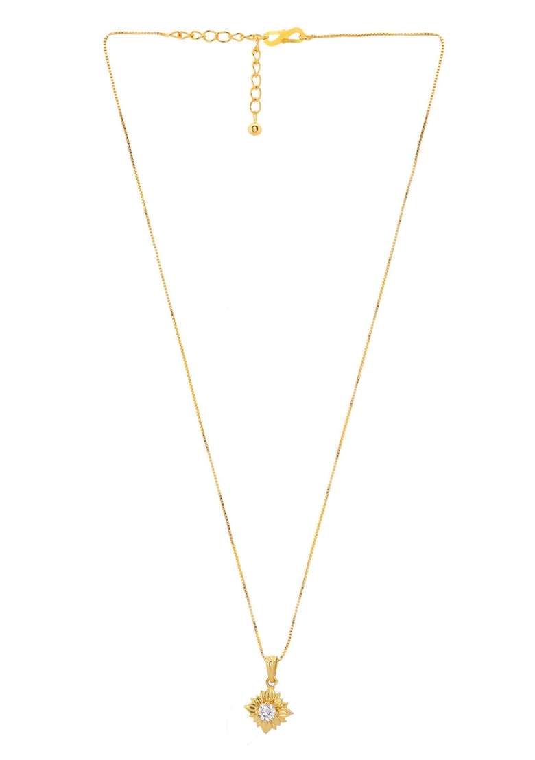 Gold Plated Flower Shaped Ad Studded Pandent With Chain - Indya