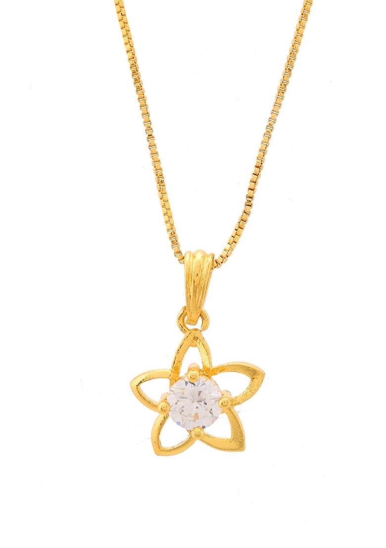Gold Plated Flower Shaped Ad Studded Pandent With Chain