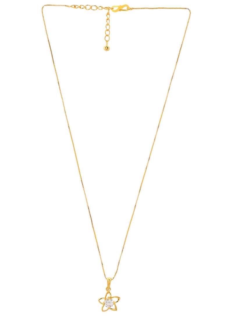 Gold Plated Flower Shaped Ad Studded Pandent With Chain - Indya