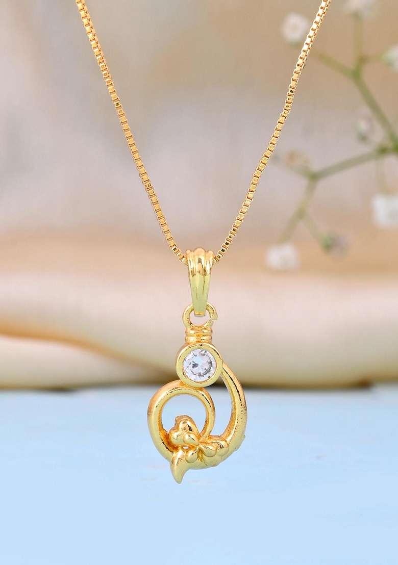 Gold Plated Designer Ad Studded Pandent With Chain - Indya
