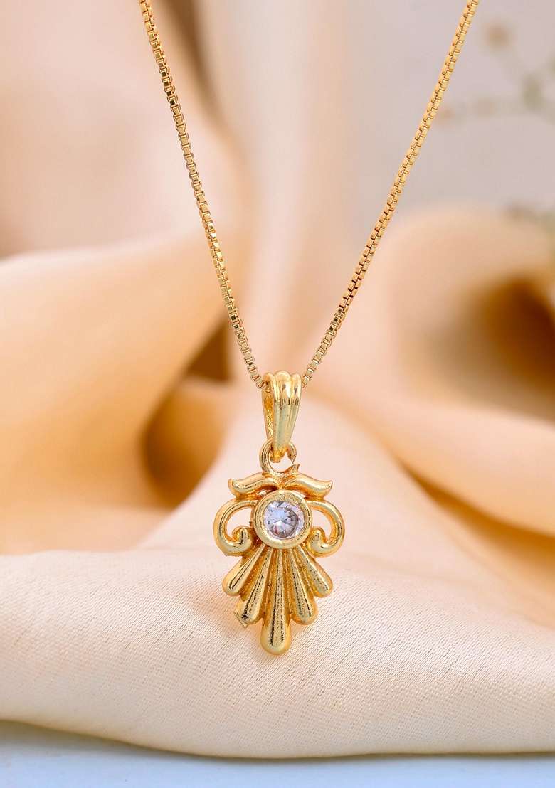 Gold Plated Designer Ad Studded Pandent With Chain - Indya