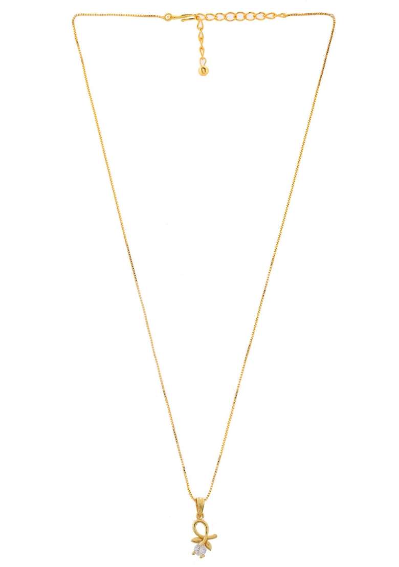 Gold Plated Flower Shaped Ad Studded Pandent With Chain - Indya