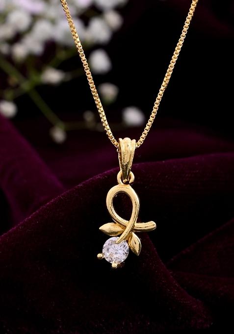 Gold Plated Flower Shaped Ad Studded Pandent With Chain