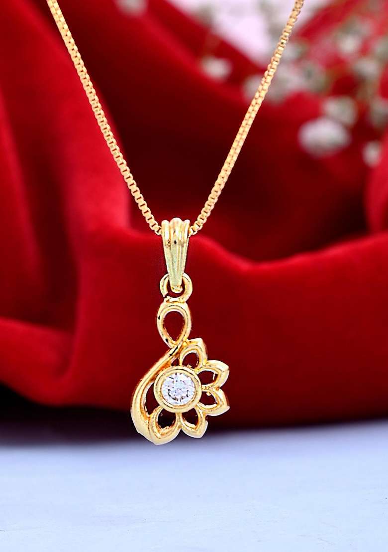 Gold Plated Designer Ad Studded Pandent With Chain - Indya