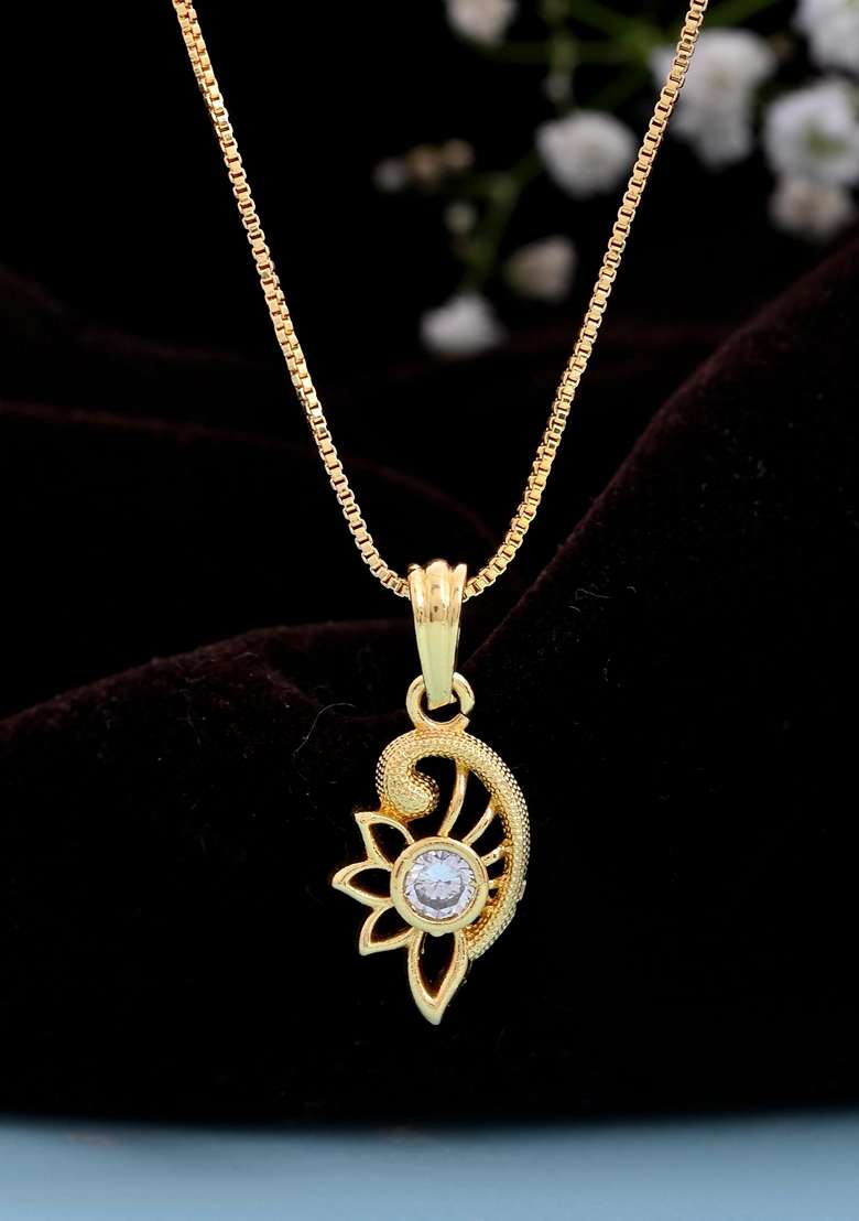 Gold Plated Designer Ad Studded Pandent With Chain - Indya