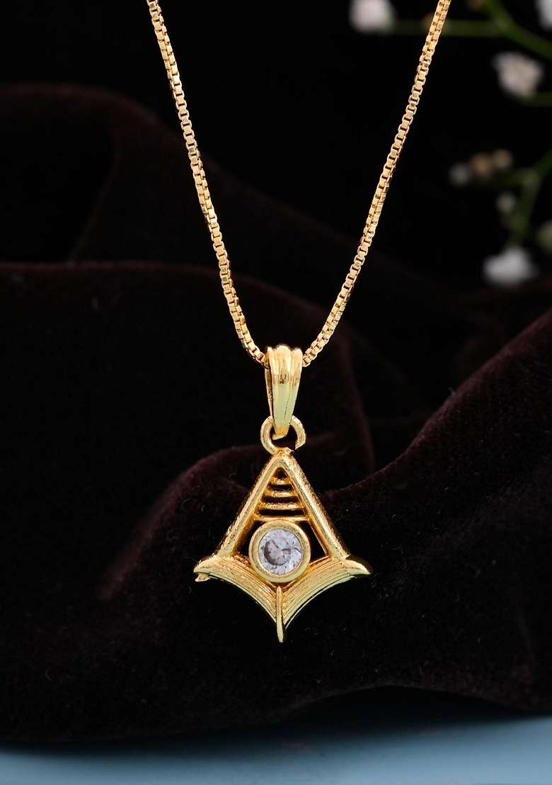 Gold Plated Designer Ad Studded Pandent With Chain - Indya