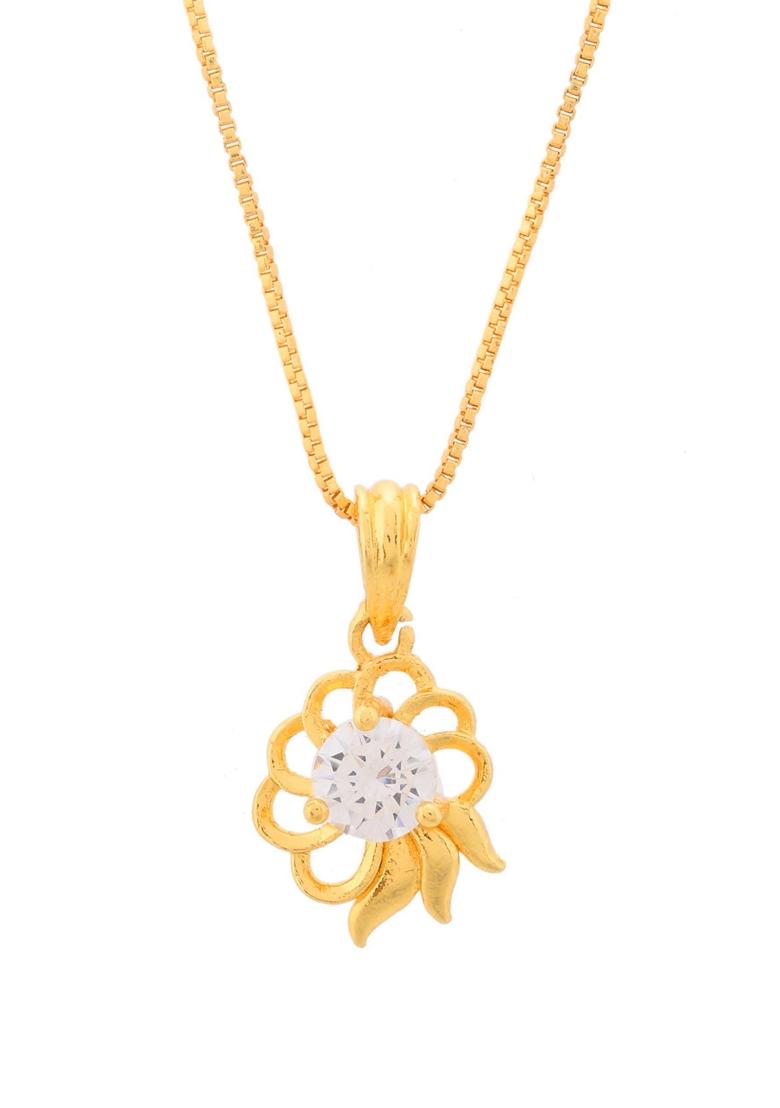 Gold Plated Flower Shaped Ad Studded Pandent With Chain