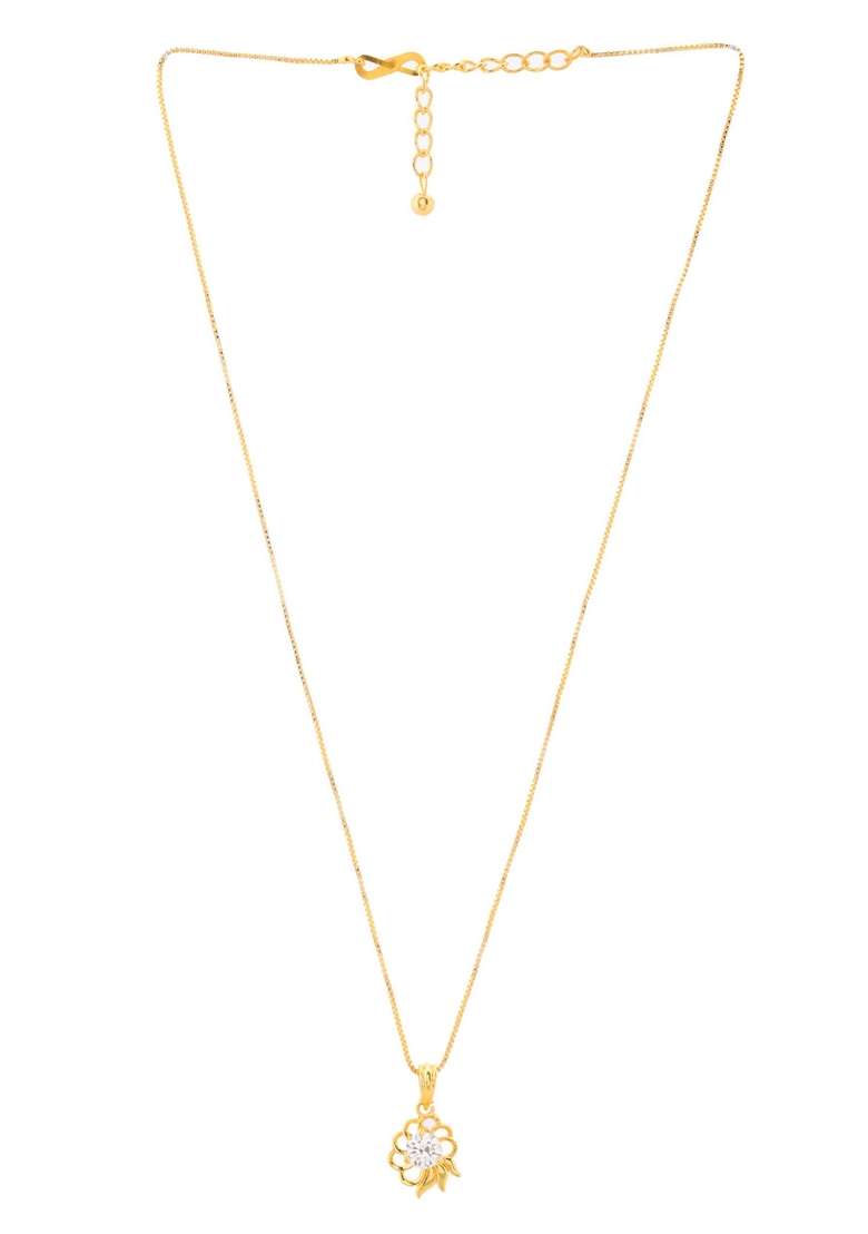 Gold Plated Flower Shaped Ad Studded Pandent With Chain - Indya