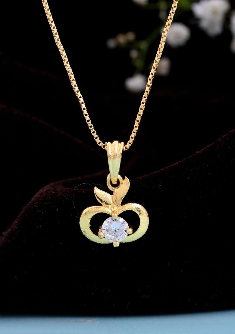 Gold Plated Swan Shaped Ad Studded Pandent With Chain - Indya