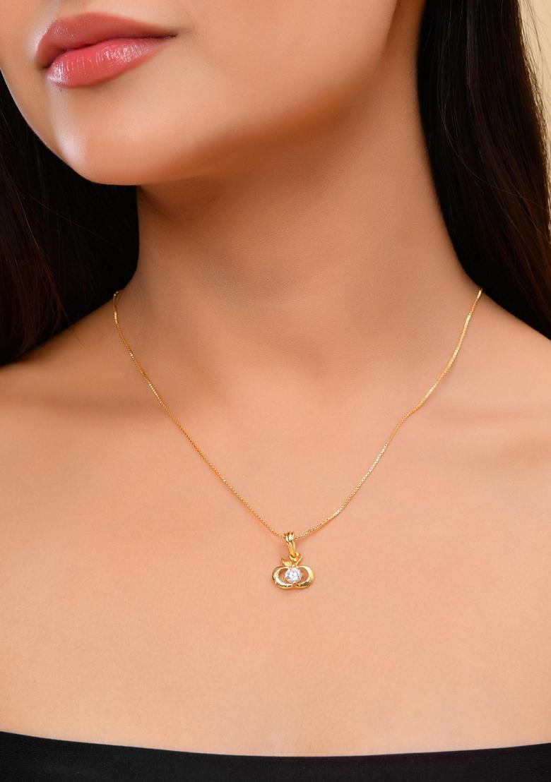 Gold Plated Swan Shaped Ad Studded Pandent With Chain