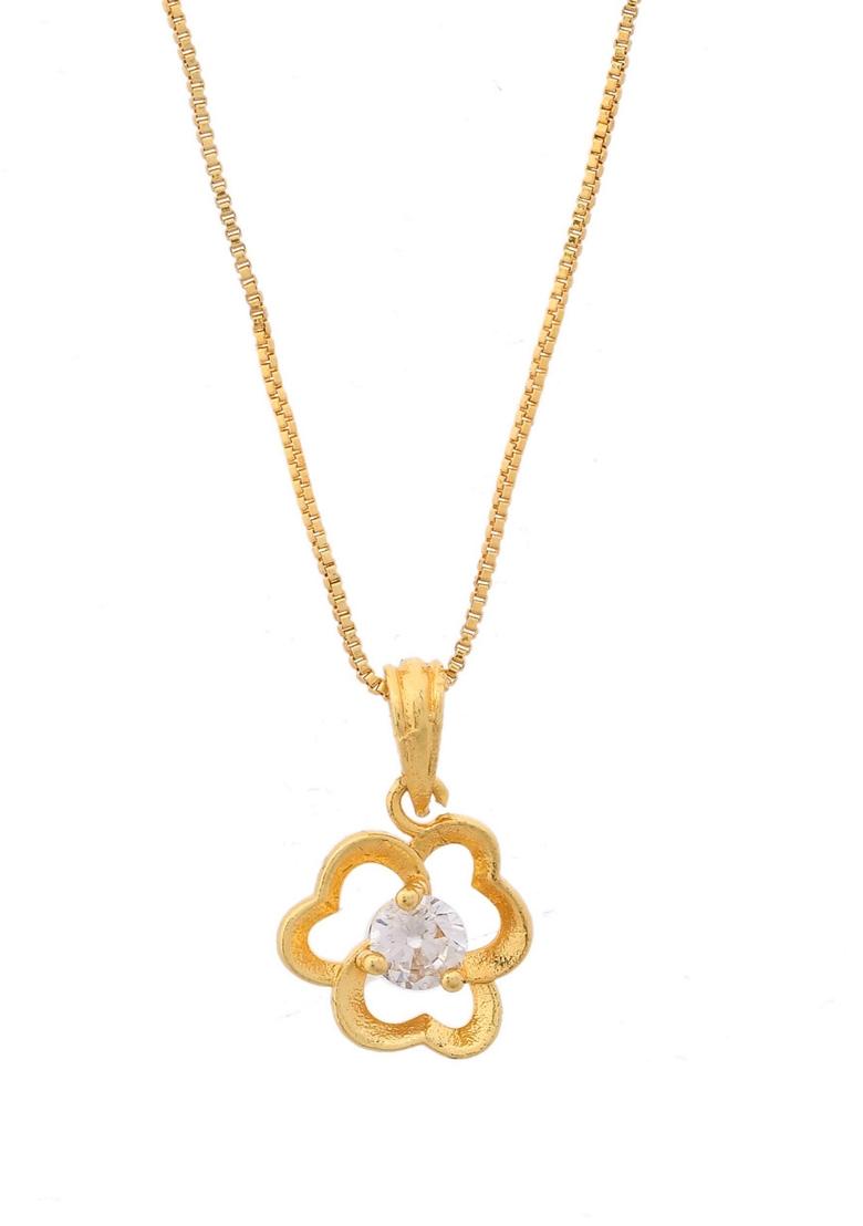 Gold Plated Flower Shaped Ad Studded Pandent With Chain
