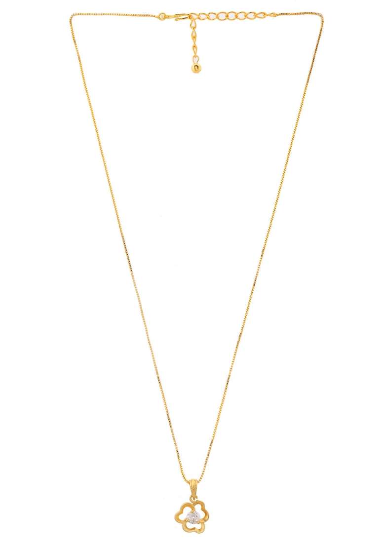Gold Plated Flower Shaped Ad Studded Pandent With Chain - Indya