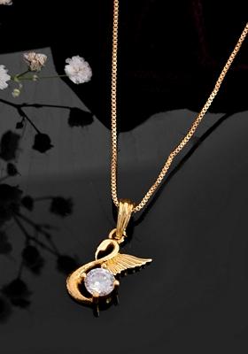Gold Plated Flower Shaped Ad Studded Pandent With Chain