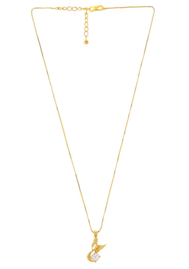 Gold Plated Flower Shaped Ad Studded Pandent With Chain - Indya
