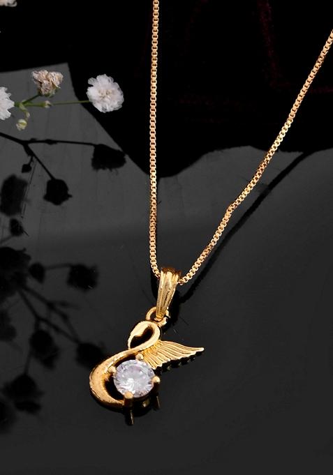 Gold Plated Flower Shaped Ad Studded Pandent With Chain
