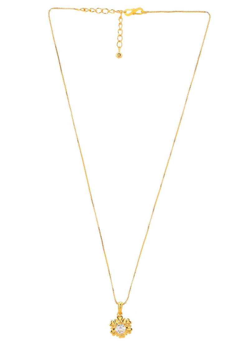 Gold Plated Apple Shaped Ad Studded Pandent With Chain - Indya