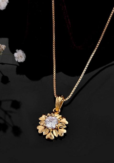 Gold Plated Apple Shaped Ad Studded Pandent With Chain