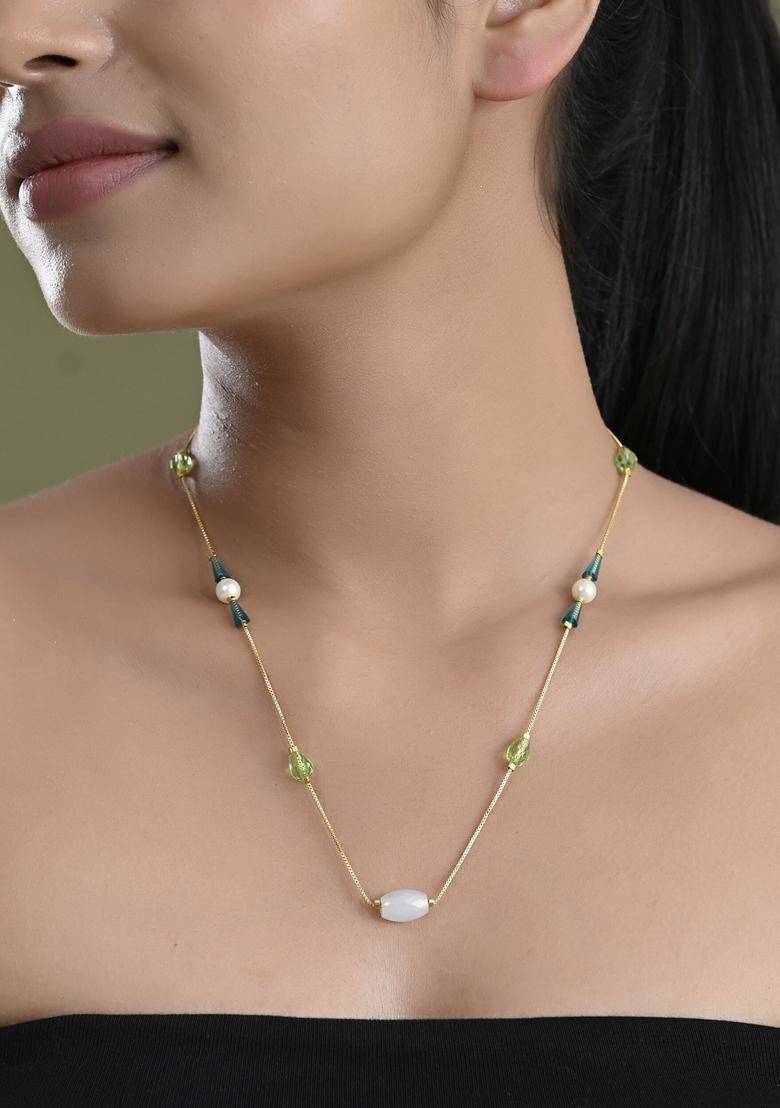 Gold Plated Green Beaded Chain